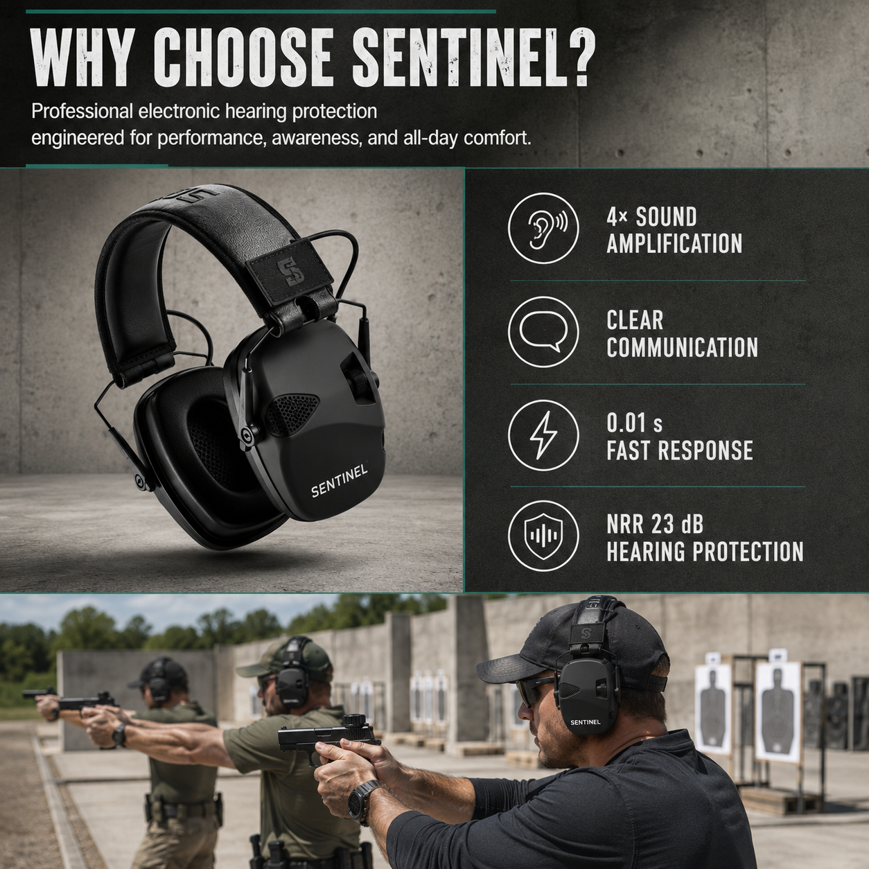 Sentinel Electronic Hearing Protection Earmuffs