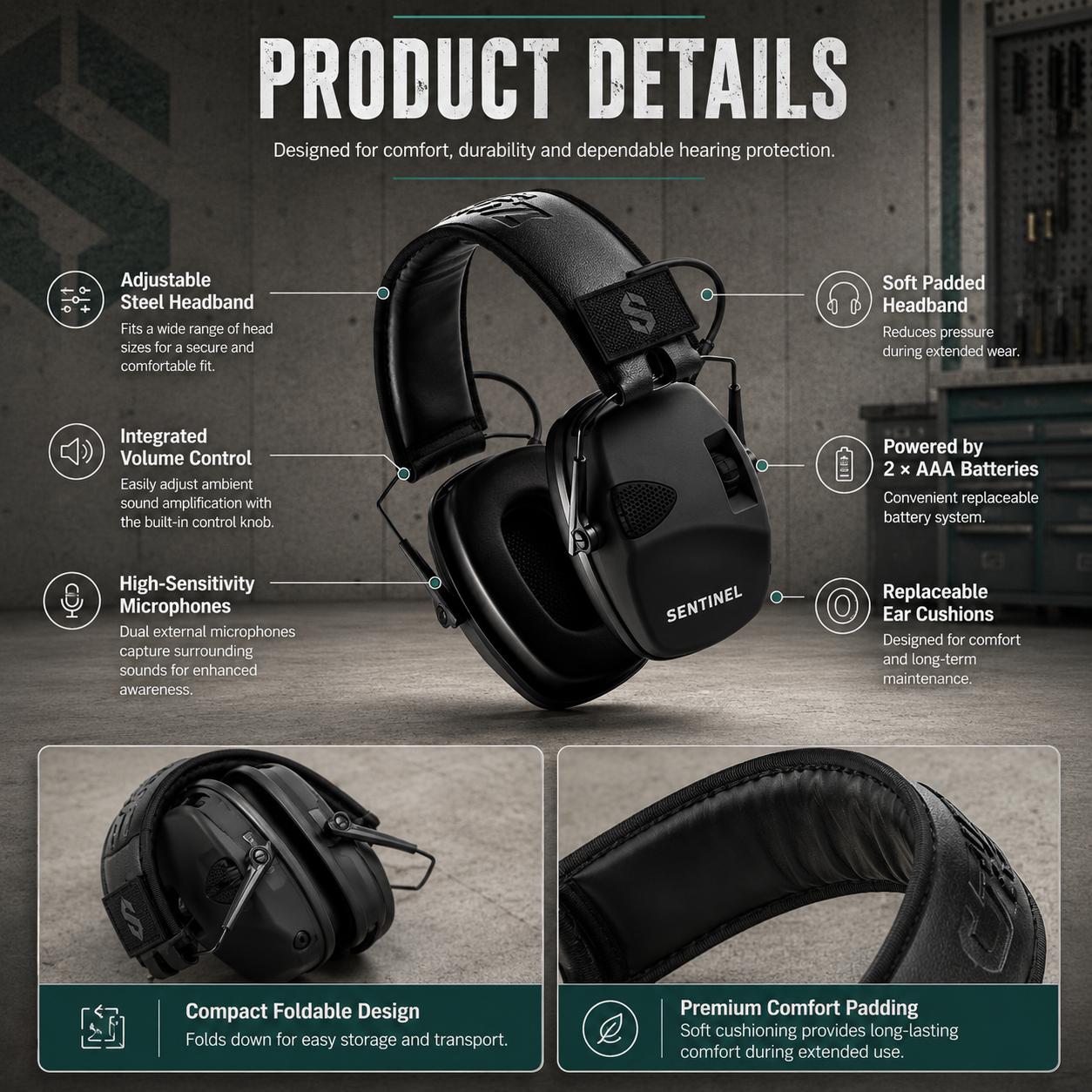 Sentinel Electronic Hearing Protection Earmuffs